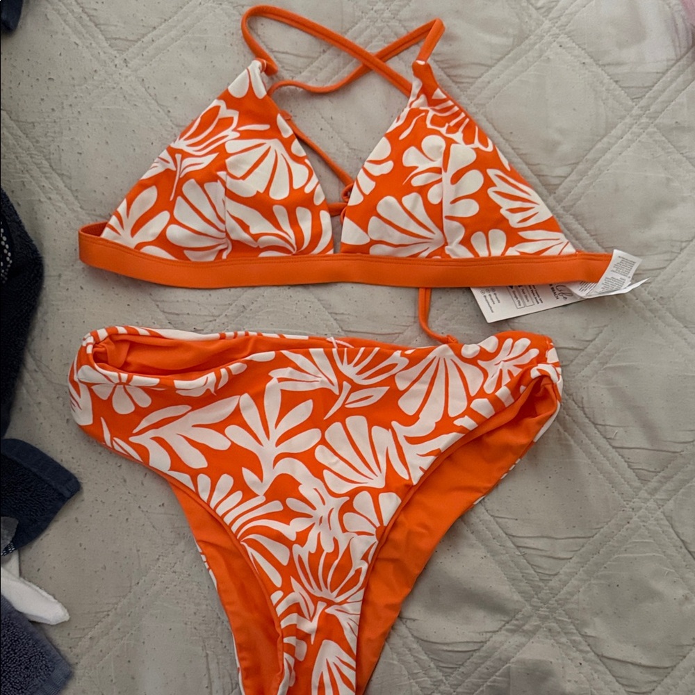Cupshe Orange and White Bikini Set
